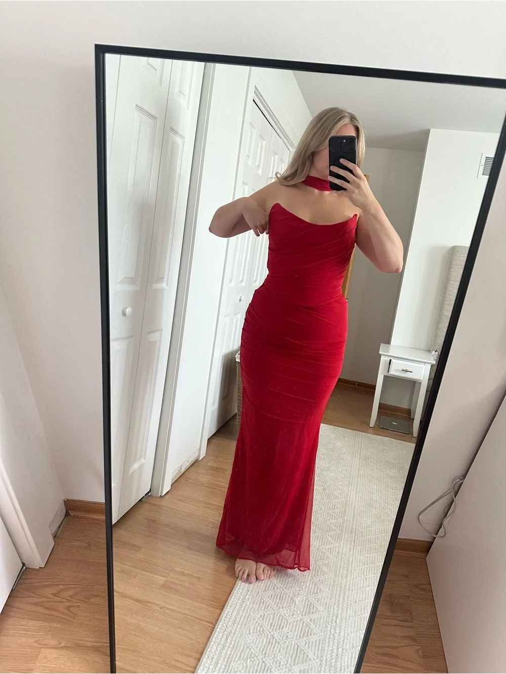 House of CB Red “Cassidy” Maxi Skirt and “Hallie” Corset with Scarf -Two Piece